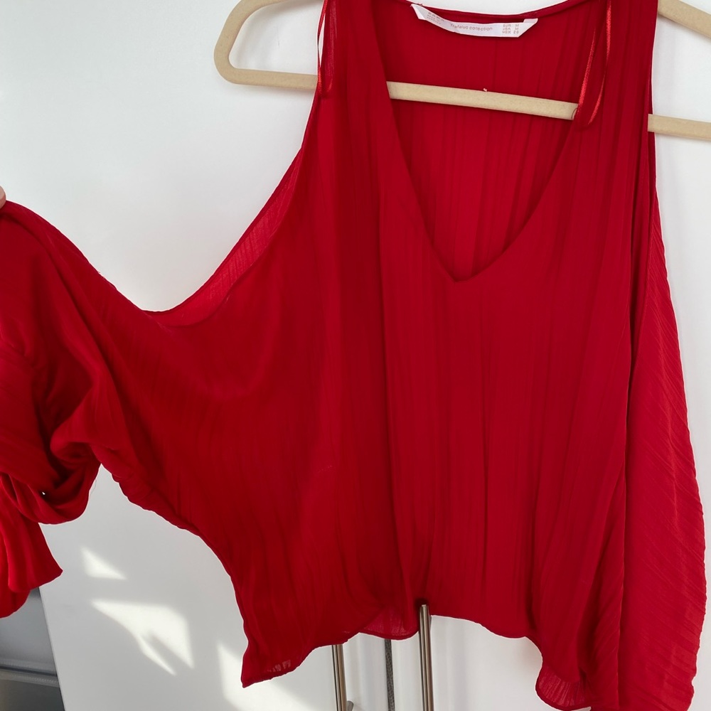 ZARA Red Cold Shoulder Top